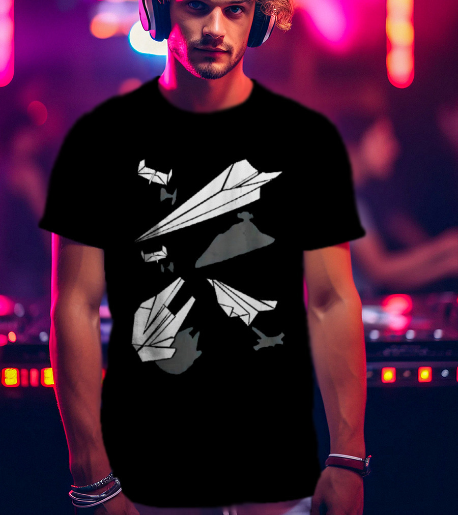 White Origami Paper Airplanes Star Wars Spaceship Shadow Illusions T-Shirt