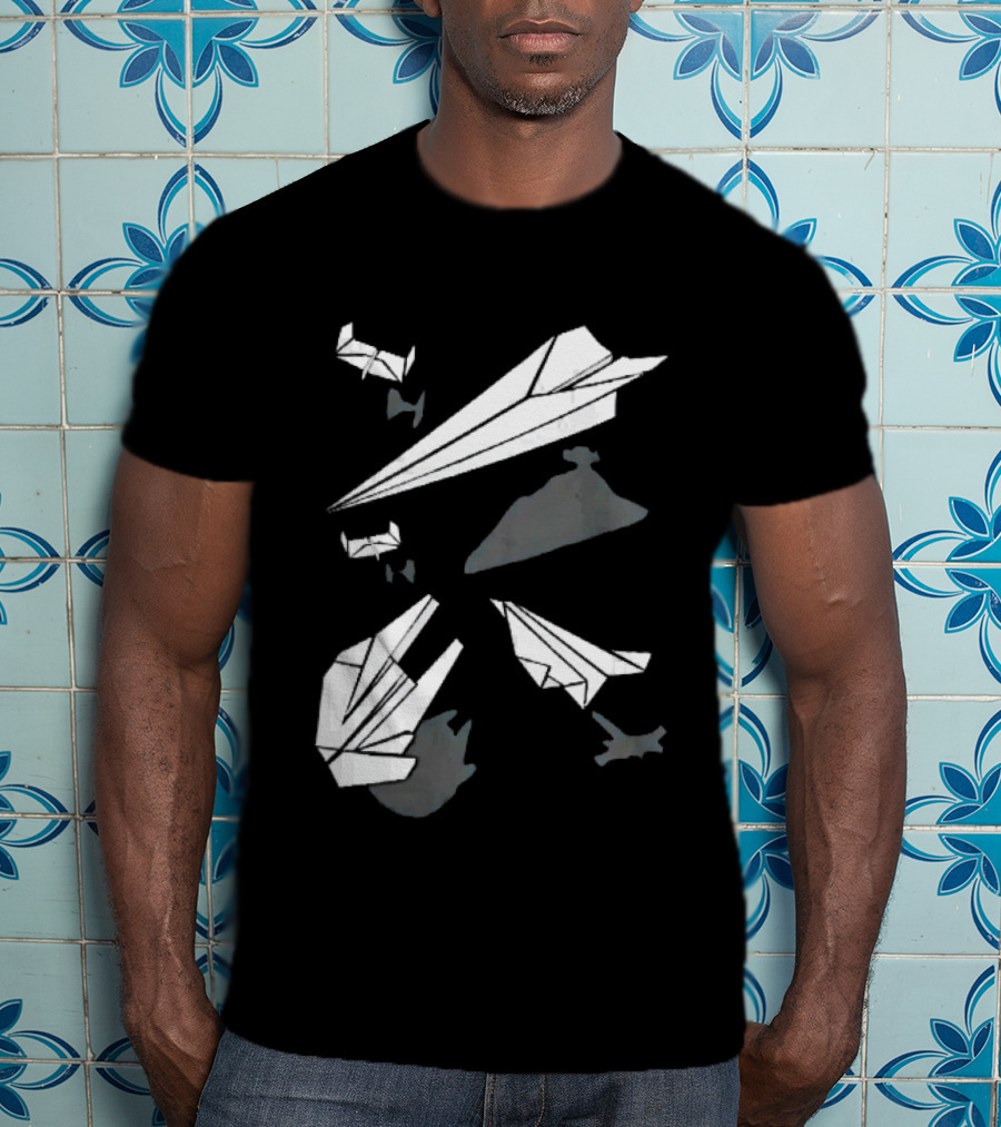 White Origami Paper Airplanes Star Wars Spaceship Shadow Illusions T-Shirt