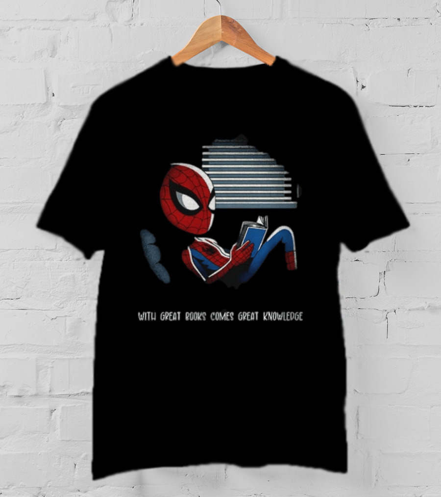 With Great Books Comes Great Knowledge Spider Man Reading T-Shirt