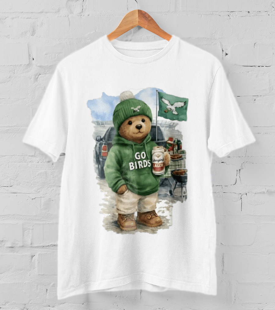 Philadelphia Eagles Go Birds Yuengling Lager Tailgate Teddy Bear Watercolor Truck Scene T-Shirt