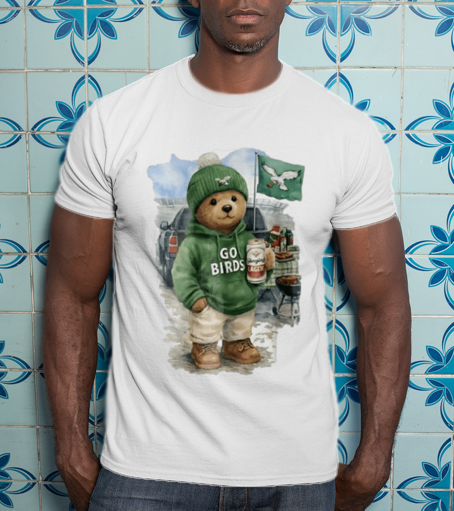 Philadelphia Eagles Go Birds Yuengling Lager Tailgate Teddy Bear Watercolor Truck Scene T-Shirt