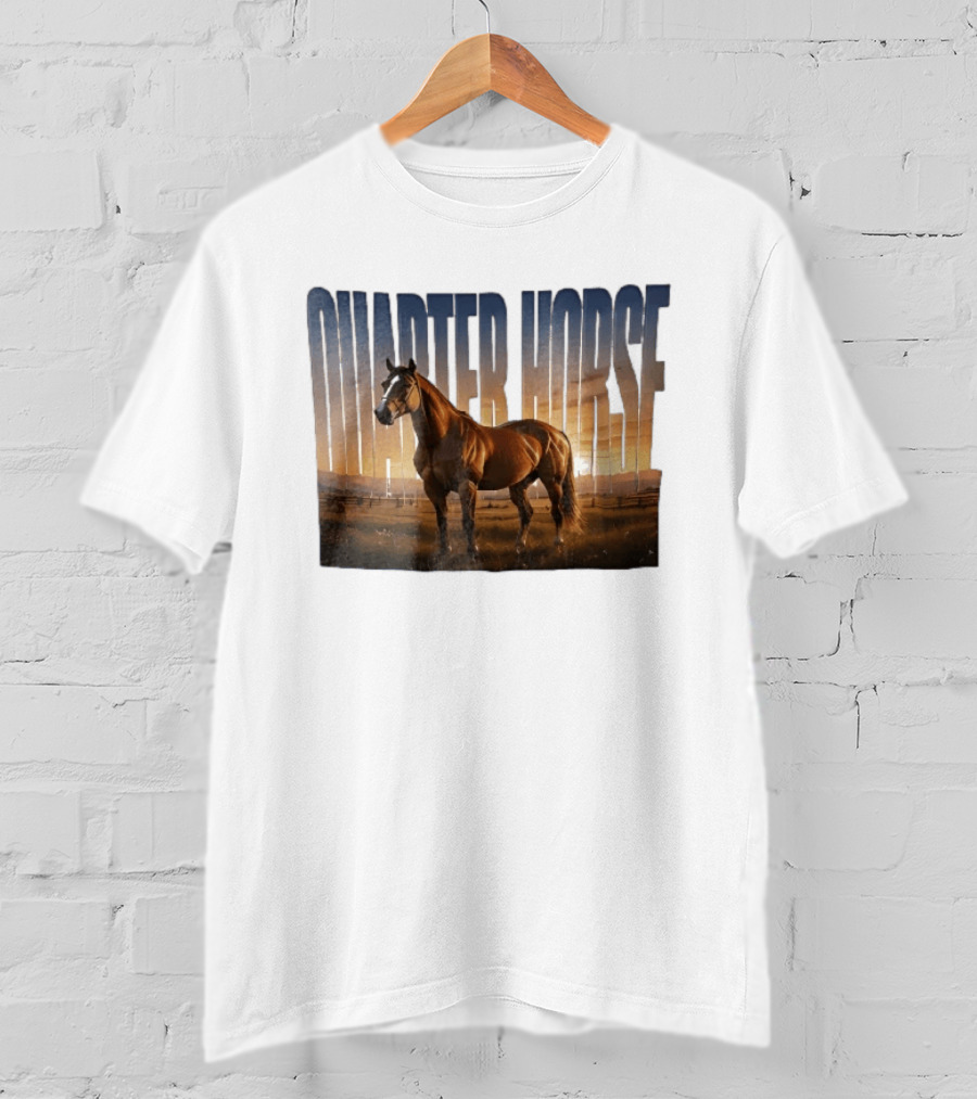 Quarter Horse Muscular Brown Stallion Sunset Landscape T-Shirt