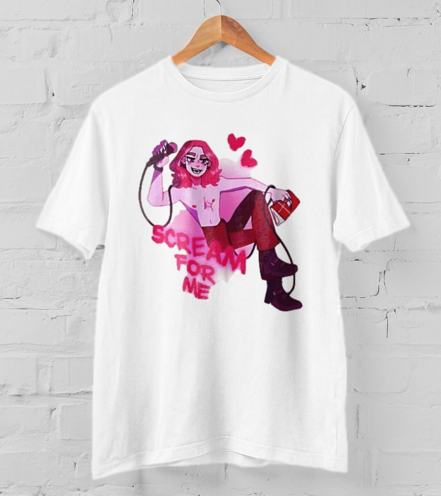 Scream For Me Pink Hair Microphone Book Cartoon T-Shirt