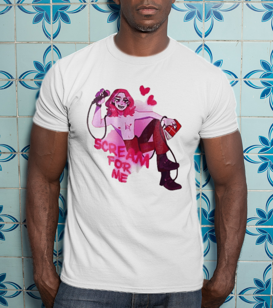Scream For Me Pink Hair Microphone Book Cartoon T-Shirt