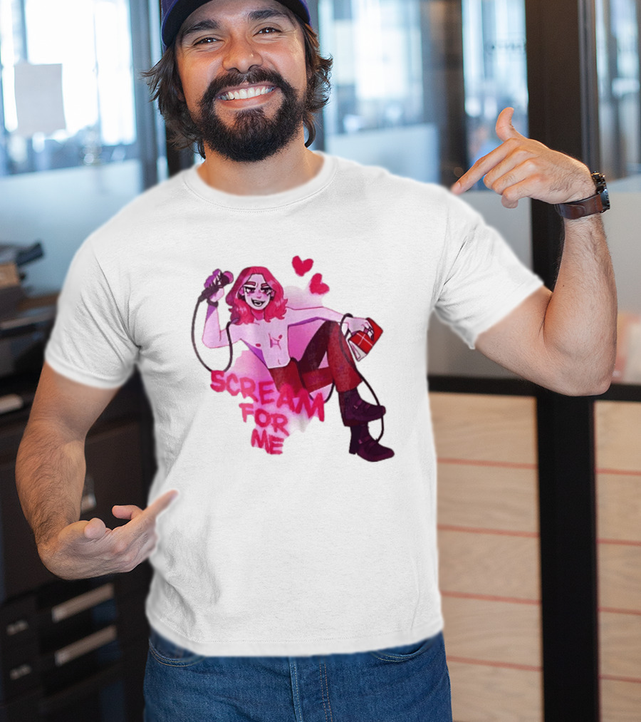 Scream For Me Pink Hair Microphone Book Cartoon T-Shirt