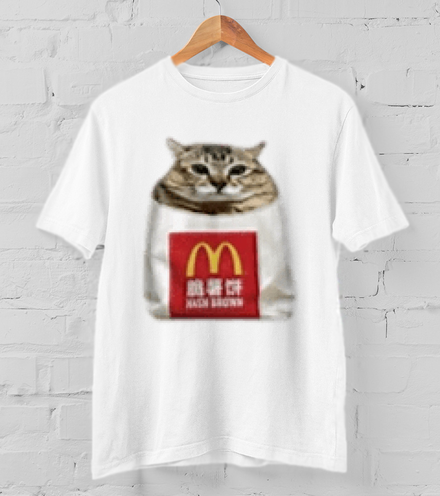 Happy Mei Mei Cat In McDonald's Hash Brown Bag T-Shirt