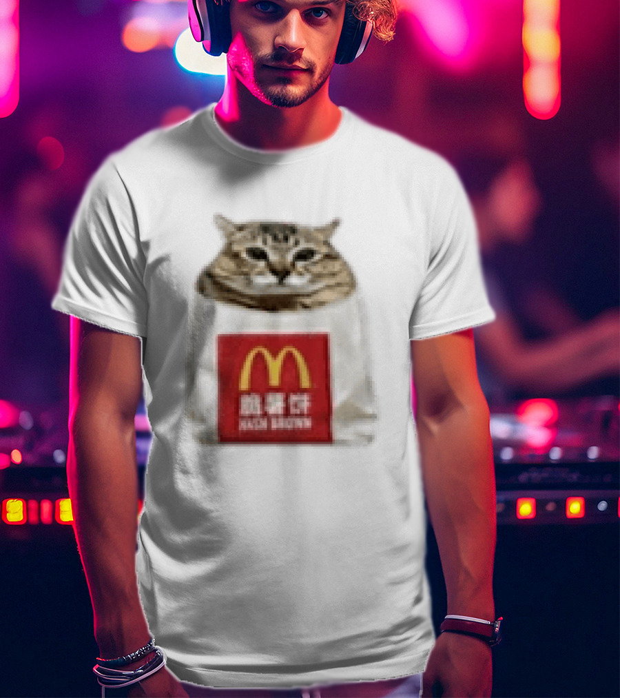 Happy Mei Mei Cat In McDonald's Hash Brown Bag T-Shirt