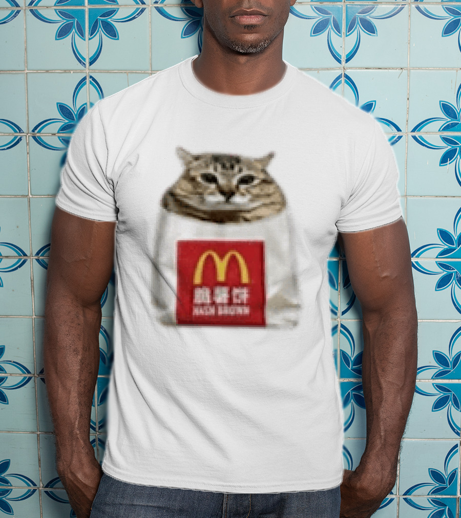 Happy Mei Mei Cat In McDonald's Hash Brown Bag T-Shirt