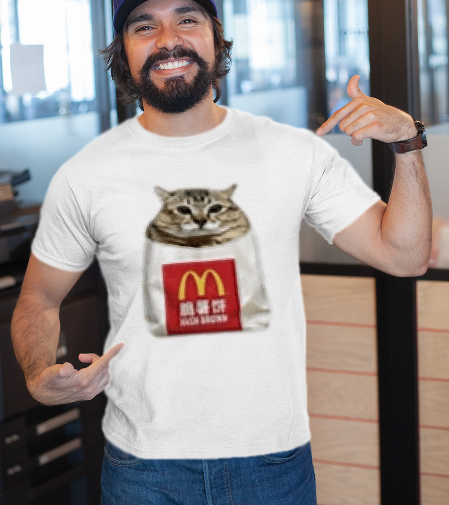 Happy Mei Mei Cat In McDonald's Hash Brown Bag T-Shirt