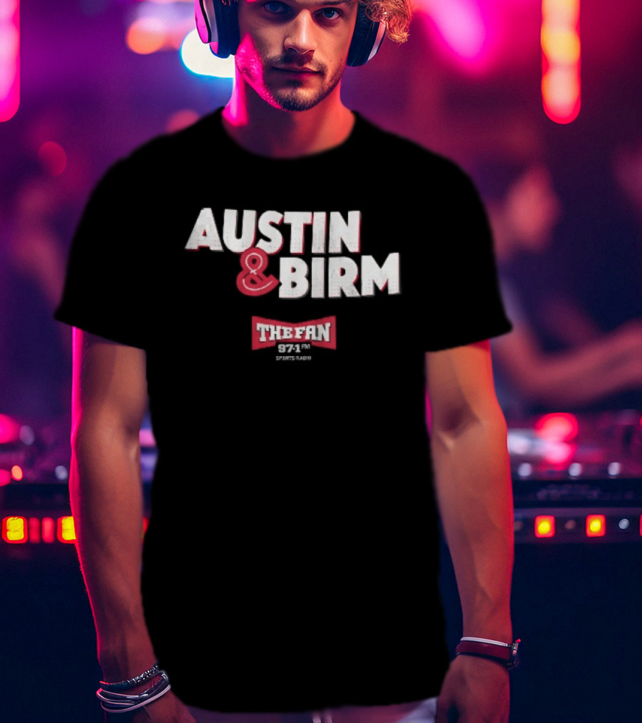 Austin Birm The Fan 97.1 Sports Radio Red Bowtie Block T-Shirt