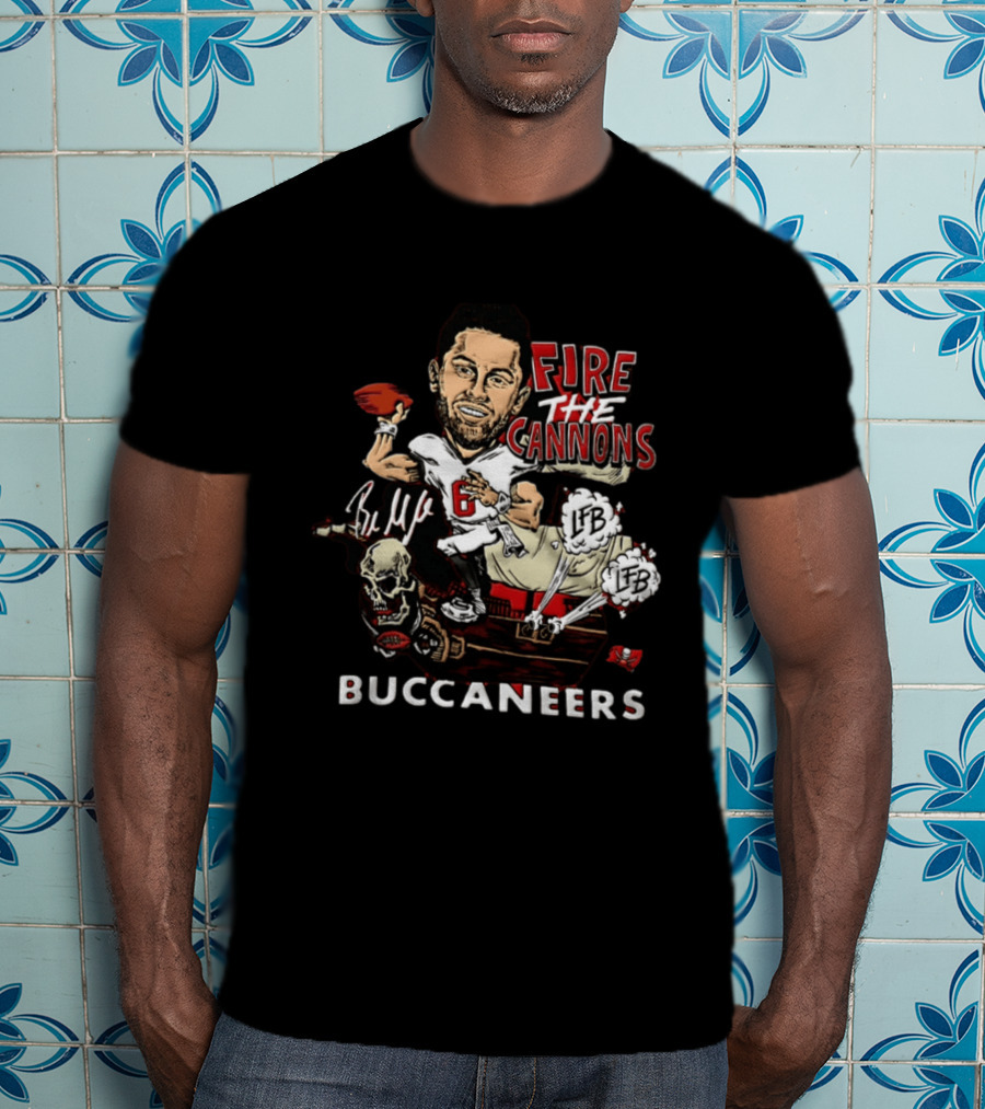 Baker Mayfield Tampa Bay Buccaneers Fire The Cannons LFB Skull Football Caricature T-Shirt
