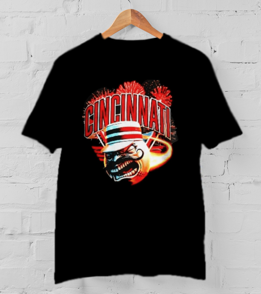 Cincinnati Reds Angry Pillbox Hat Fireball Fireworks MLB T-Shirt