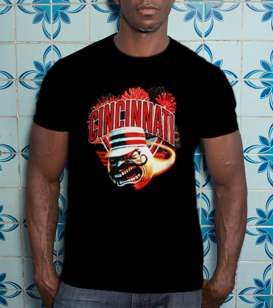 Cincinnati Reds Angry Pillbox Hat Fireball Fireworks MLB T-Shirt