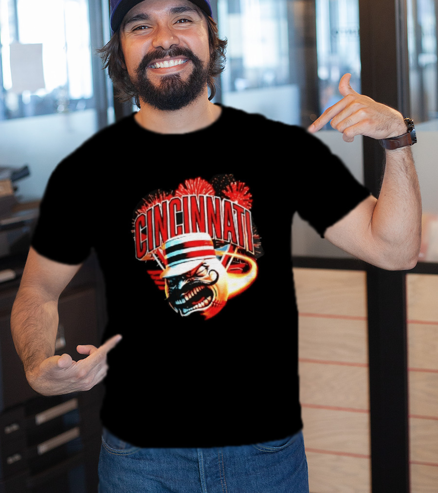 Cincinnati Reds Angry Pillbox Hat Fireball Fireworks MLB T-Shirt