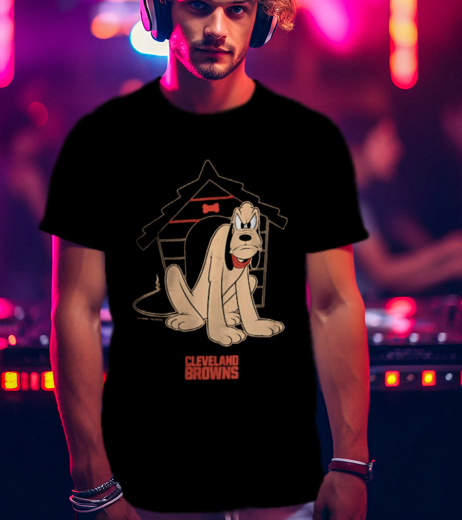 Cleveland Browns Angry Pluto Disney Cartoon Dog Doghouse T-Shirt