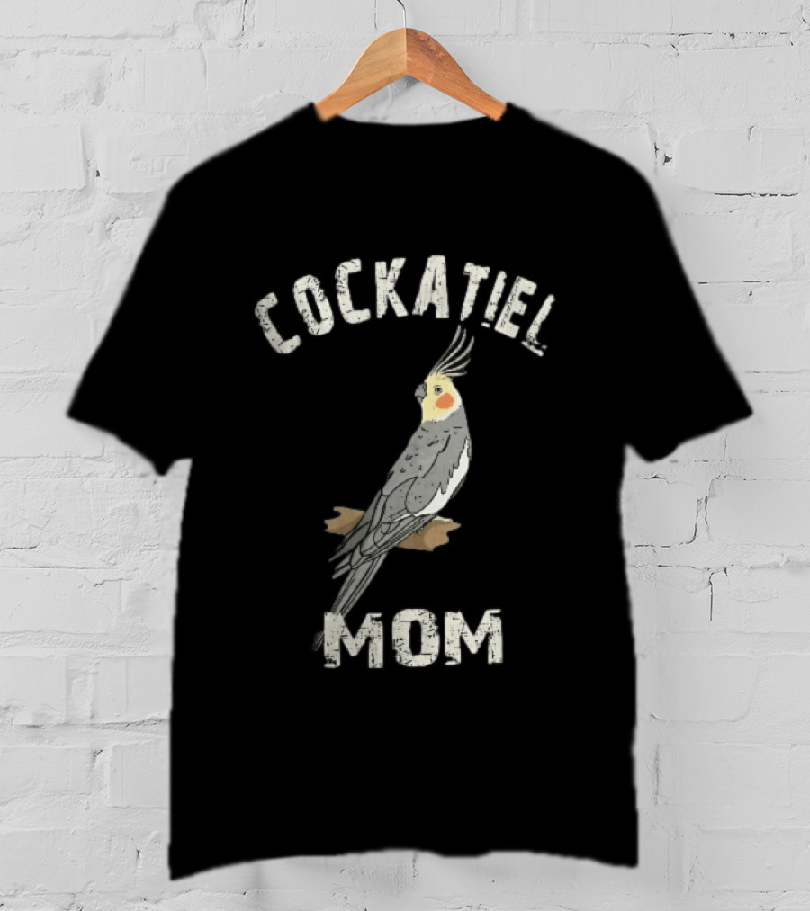 Cockatiel Mom Distressed Grey Bird Illustration Perched On Branch T-Shirt