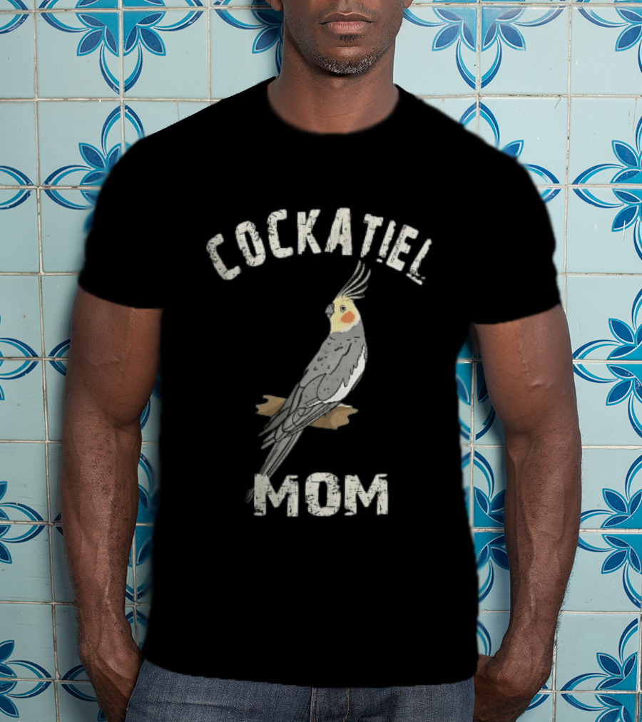 Cockatiel Mom Distressed Grey Bird Illustration Perched On Branch T-Shirt