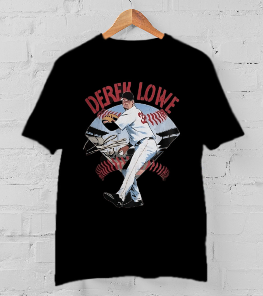 Derek Lowe Number 32 Pitcher Vintage Baseball Action T-Shirt