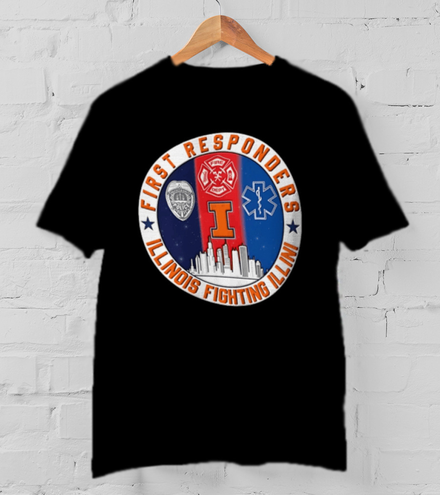 Illinois Fighting Illini First Responders 9.11 Never Forget T-Shirt