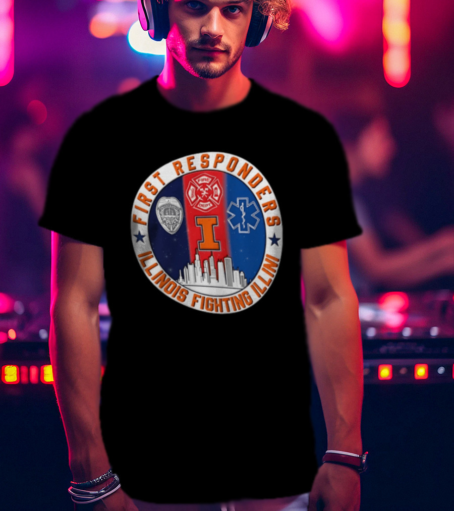 Illinois Fighting Illini First Responders 9.11 Never Forget T-Shirt