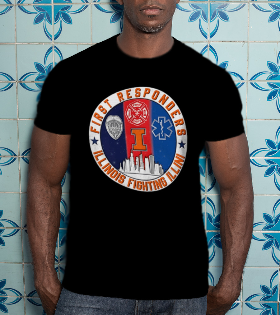 Illinois Fighting Illini First Responders 9.11 Never Forget T-Shirt