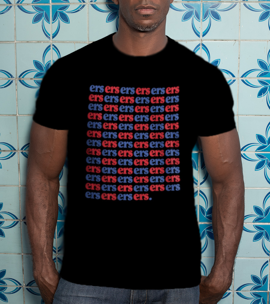 Ers Red Blue Repeating Font Grid T-Shirt