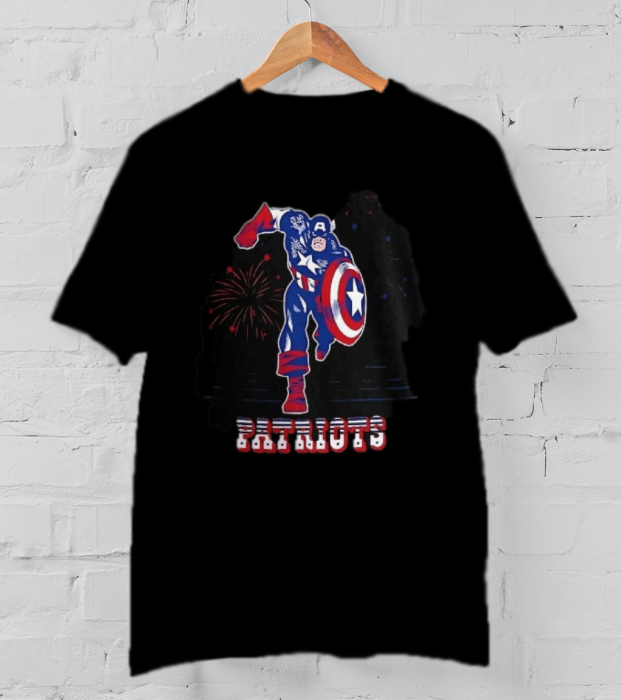 Patriots Captain America Shield Fireworks Cartoon T-Shirt