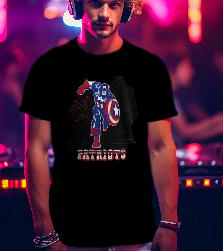 Patriots Captain America Shield Fireworks Cartoon T-Shirt