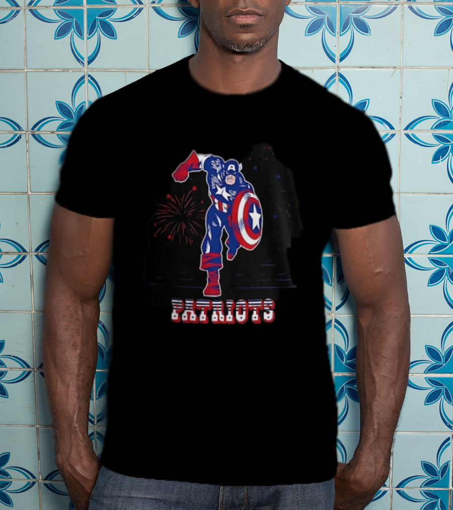 Patriots Captain America Shield Fireworks Cartoon T-Shirt