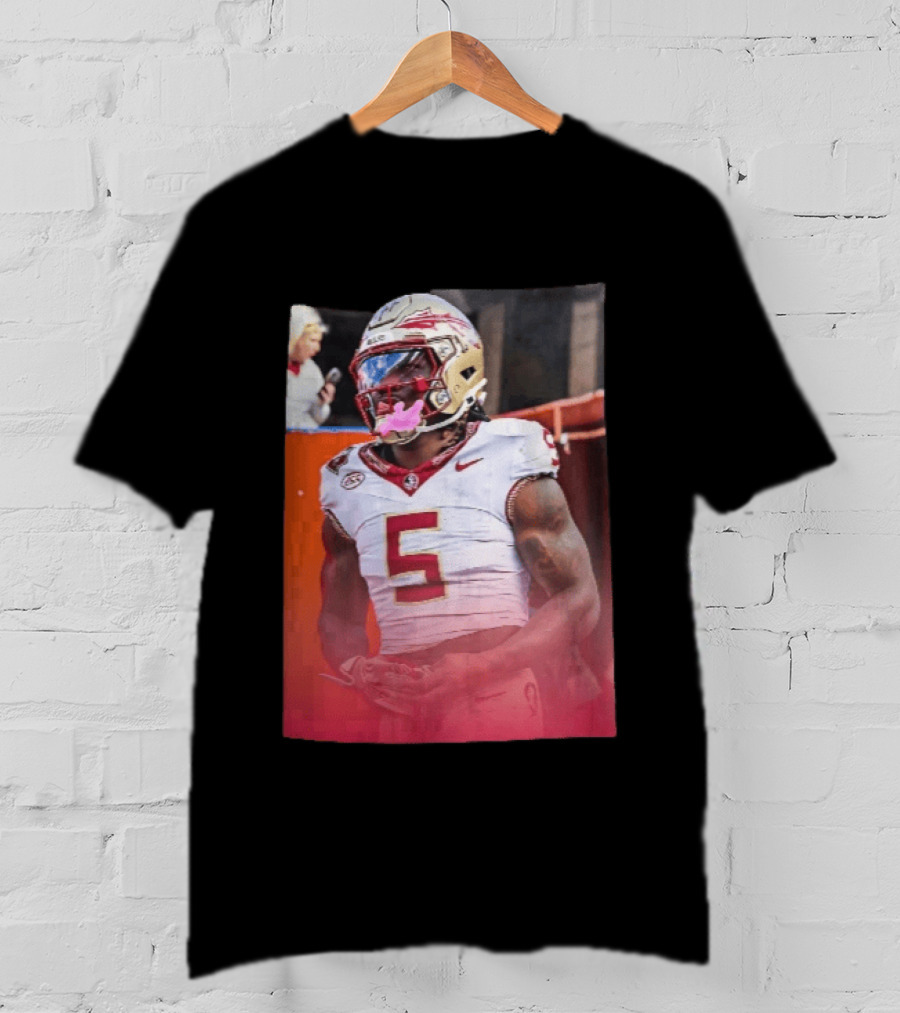 Florida State Seminoles NCAA Football Player Pink Mouthguard Red Gradient T-Shirt