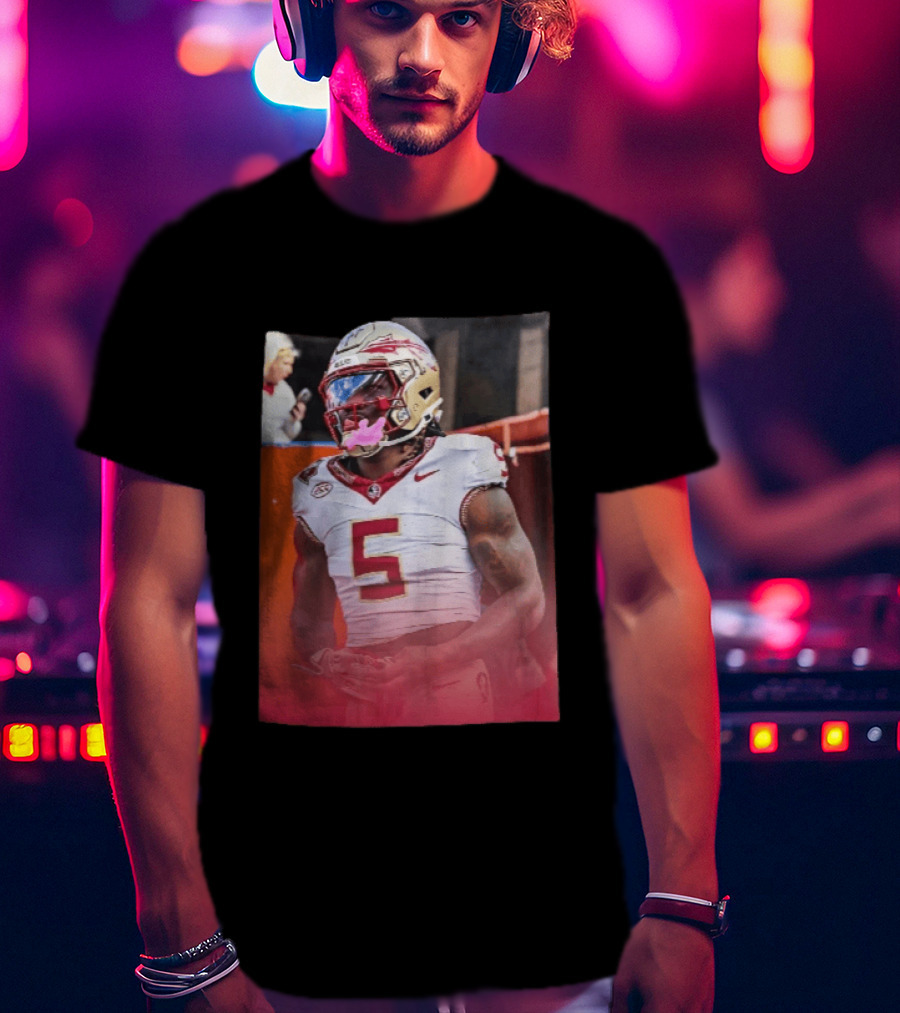 Florida State Seminoles NCAA Football Player Pink Mouthguard Red Gradient T-Shirt