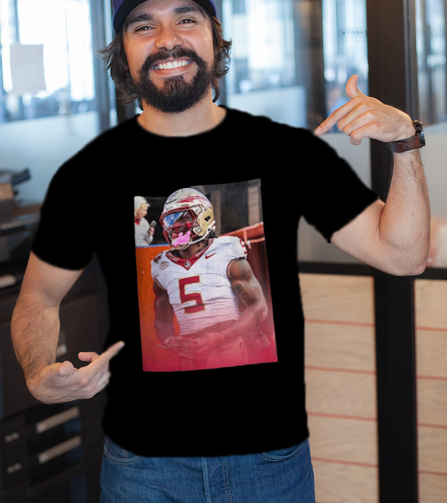 Florida State Seminoles NCAA Football Player Pink Mouthguard Red Gradient T-Shirt