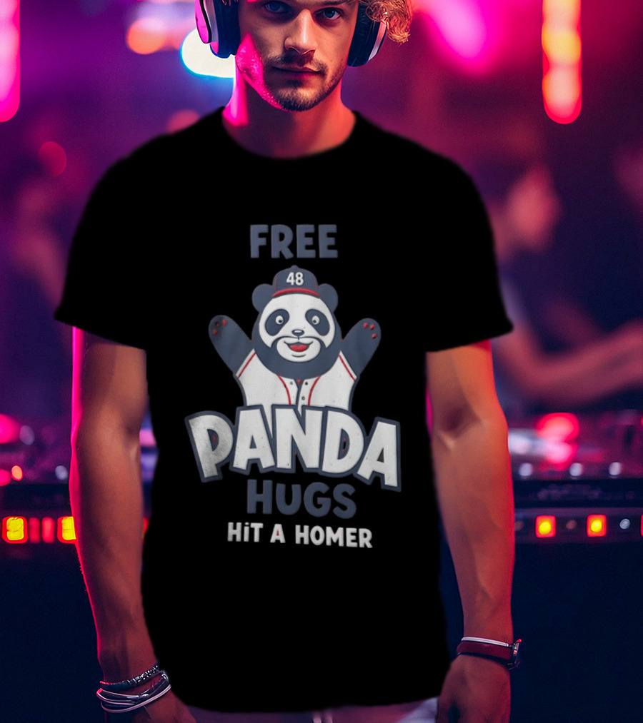 Free Panda Hugs Hit A Homer Baseball Number 48 T-Shirt