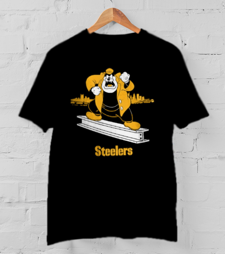 Pittsburgh Steelers Cartoon Pete On Steel Beam Cityscape T-Shirt