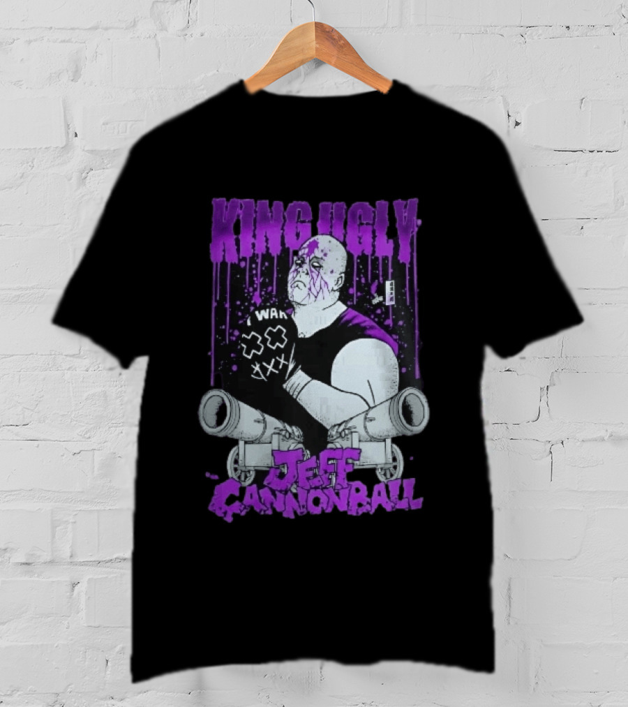 King Ugly War Jeff Cannonball Bald Wrestler Cannons Purple Dripping Paint T-Shirt