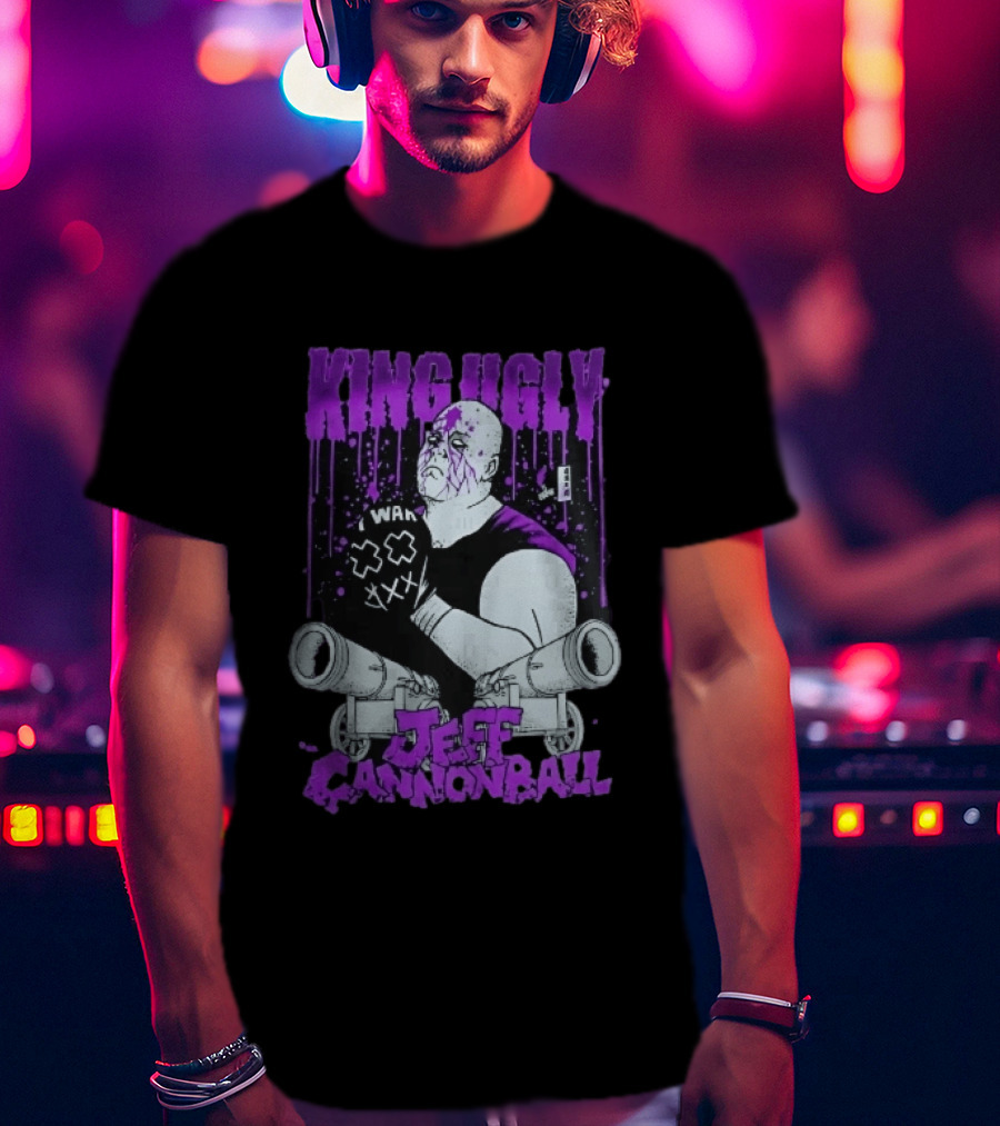 King Ugly War Jeff Cannonball Bald Wrestler Cannons Purple Dripping Paint T-Shirt