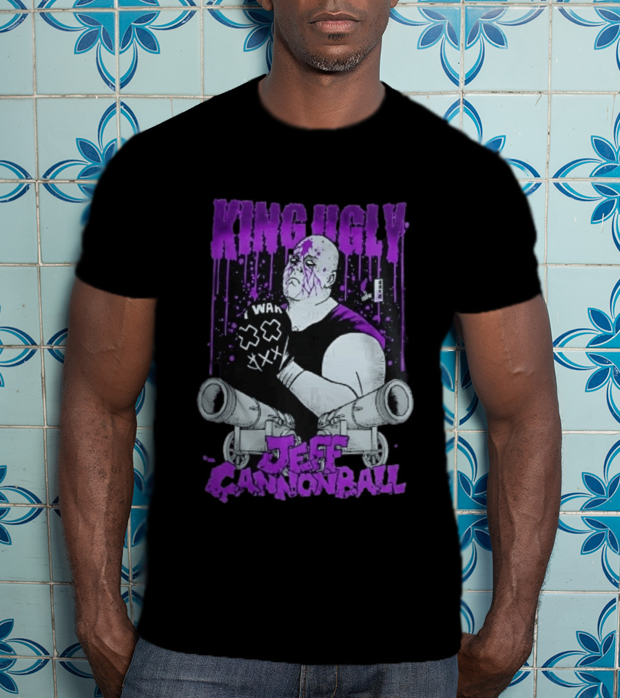 King Ugly War Jeff Cannonball Bald Wrestler Cannons Purple Dripping Paint T-Shirt