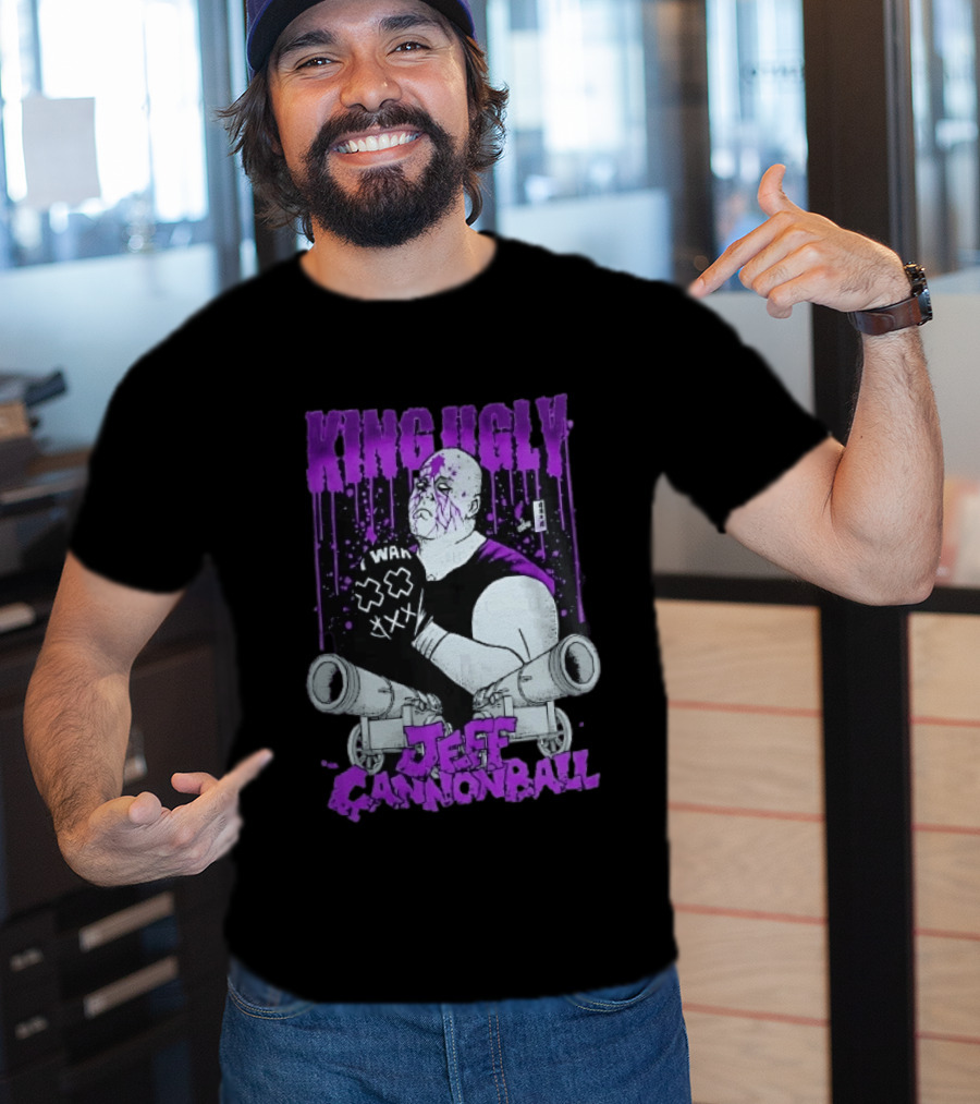 King Ugly War Jeff Cannonball Bald Wrestler Cannons Purple Dripping Paint T-Shirt