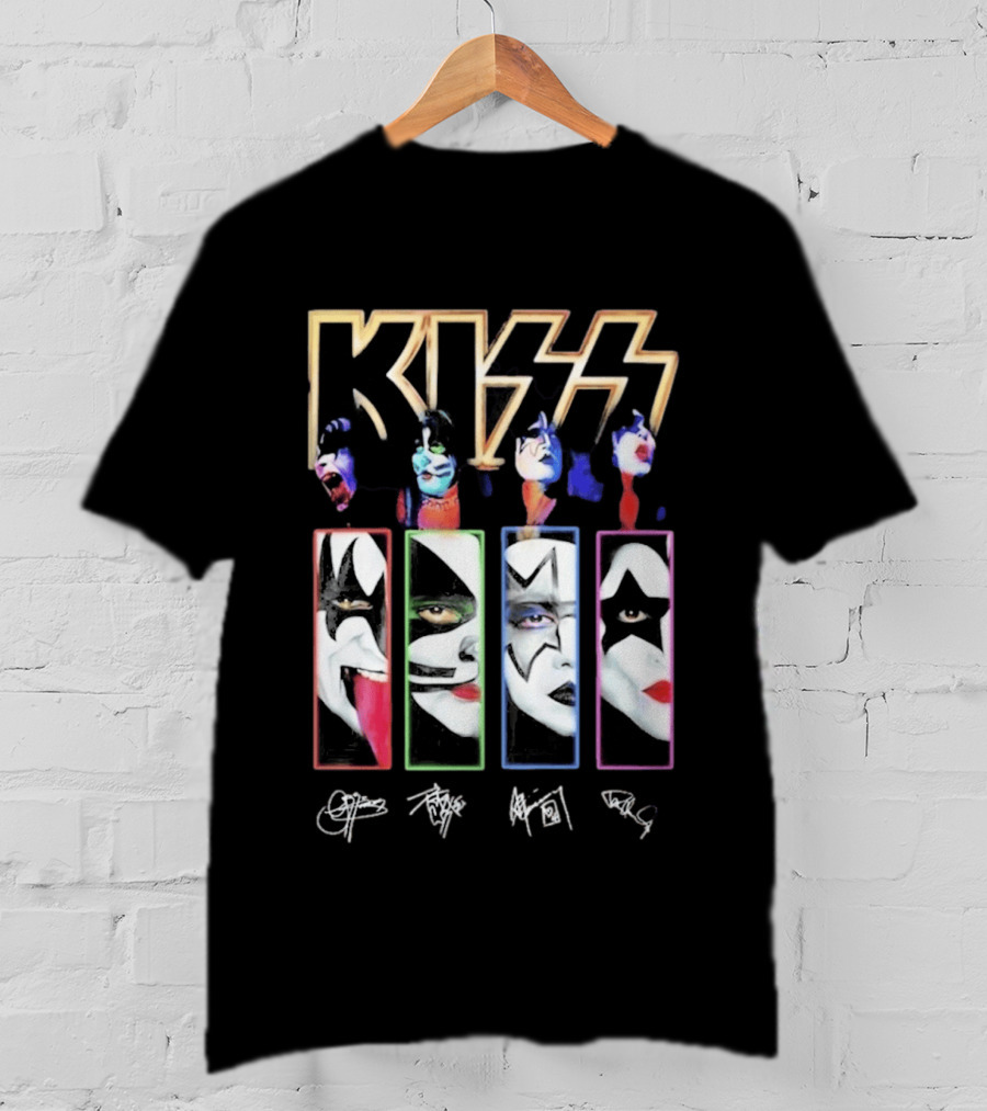 KISS Band Members Faces And Autographs Signature T-Shirt