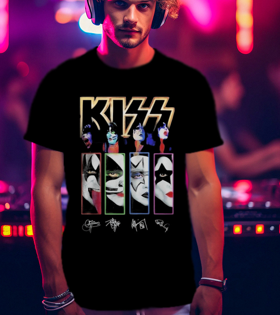 KISS Band Members Faces And Autographs Signature T-Shirt