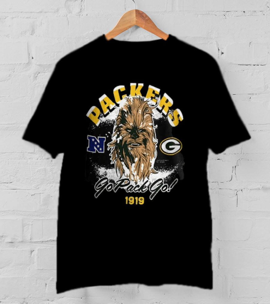 Packers Chewbacca Face Go Pack Go 1919 Snow Splatter T-Shirt