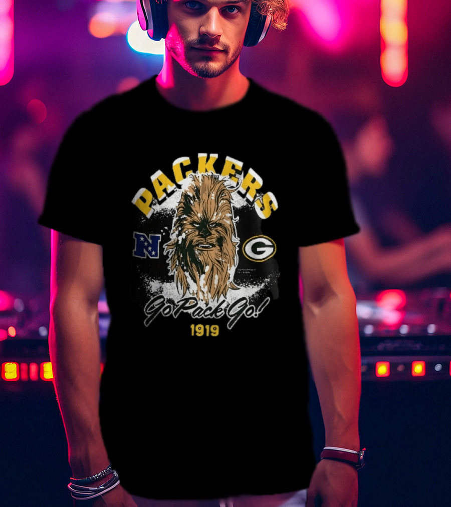 Packers Chewbacca Face Go Pack Go 1919 Snow Splatter T-Shirt
