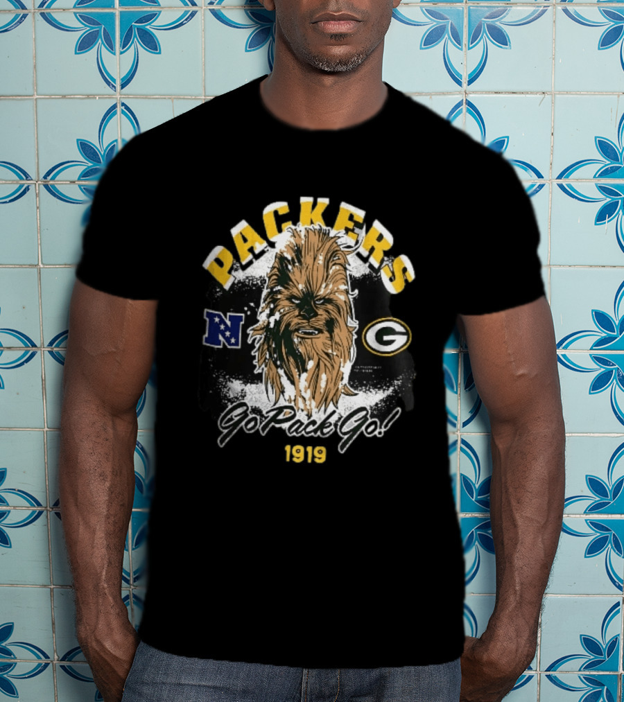 Packers Chewbacca Face Go Pack Go 1919 Snow Splatter T-Shirt