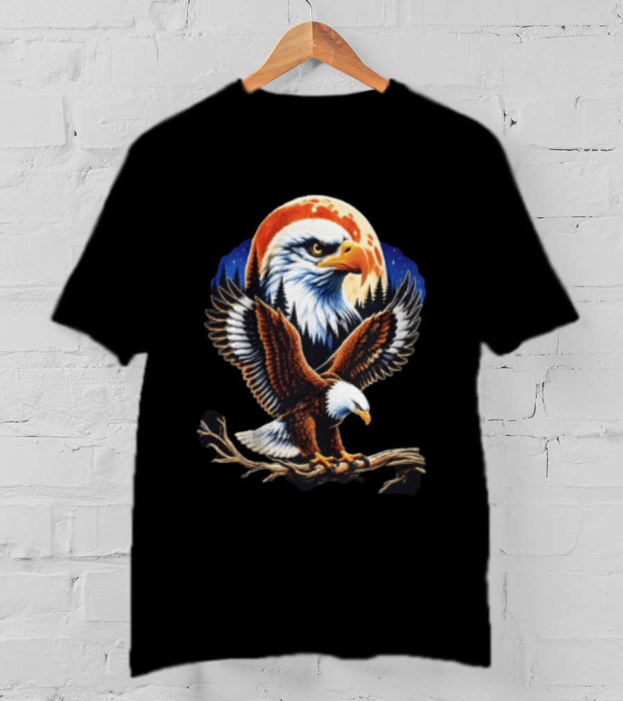 Majestic Bald Eagle With Full Moon And Forest T-Shirt
