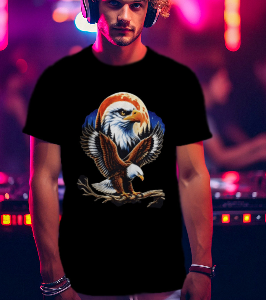 Majestic Bald Eagle With Full Moon And Forest T-Shirt