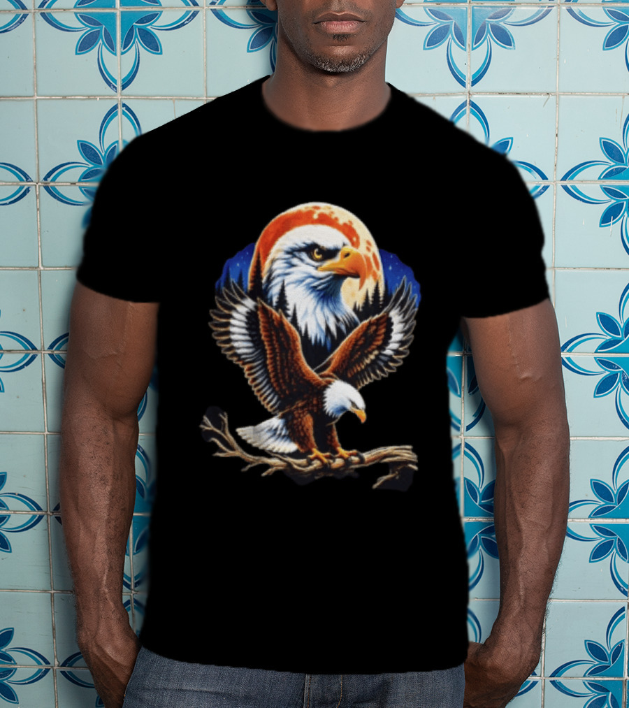 Majestic Bald Eagle With Full Moon And Forest T-Shirt