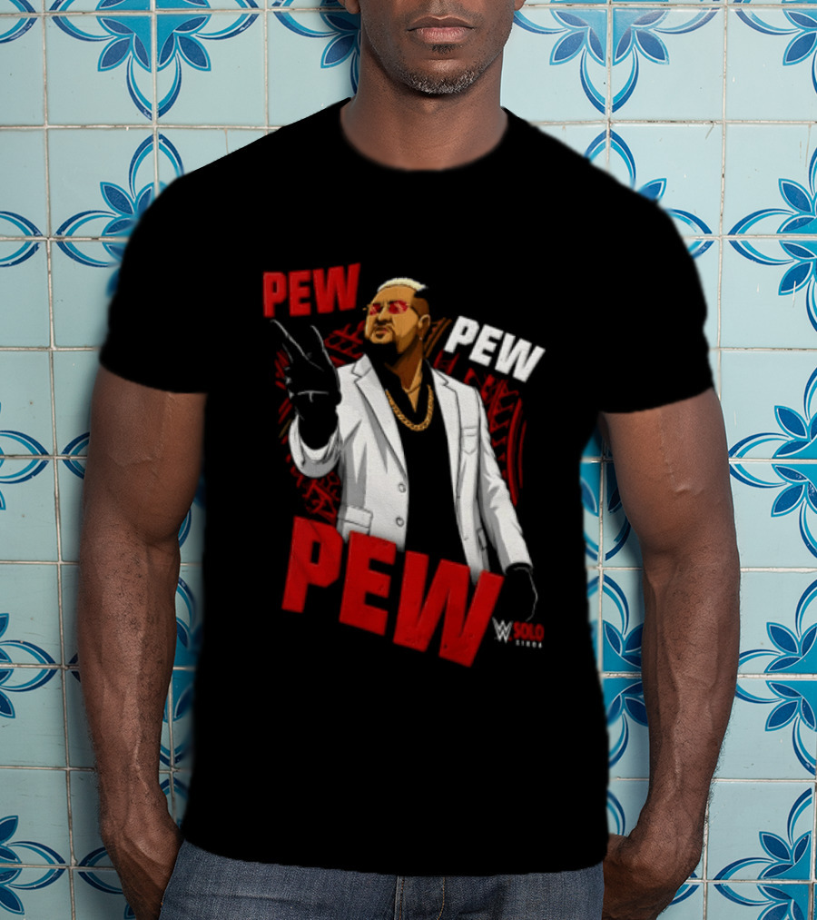 Solo Sikoa Pew Pew WWE Finger Guns White Suit Red Glasses T-Shirt