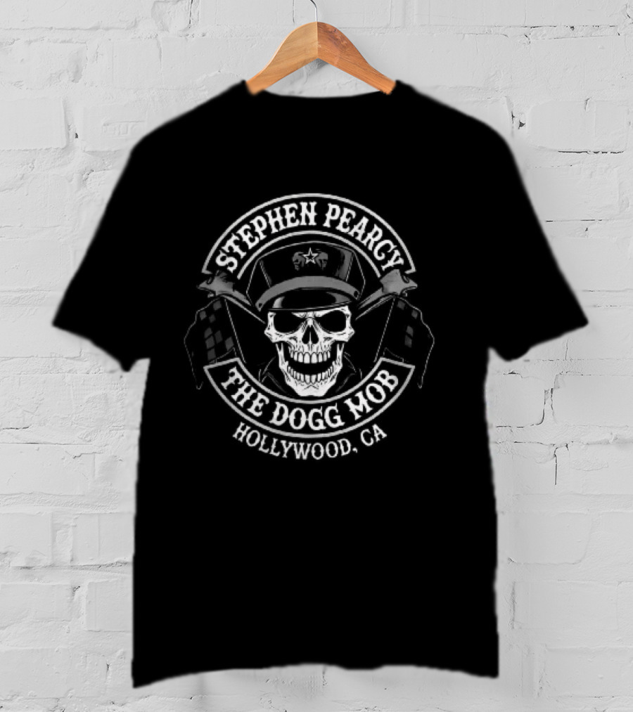 Stephen Pearcy The Dogg Mob Hollywood CA Skull Biker Cap Checkered Flags T-Shirt