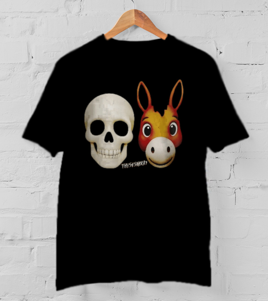 Thisistheray Human Skull And Donkey Emoji Heads T-Shirt