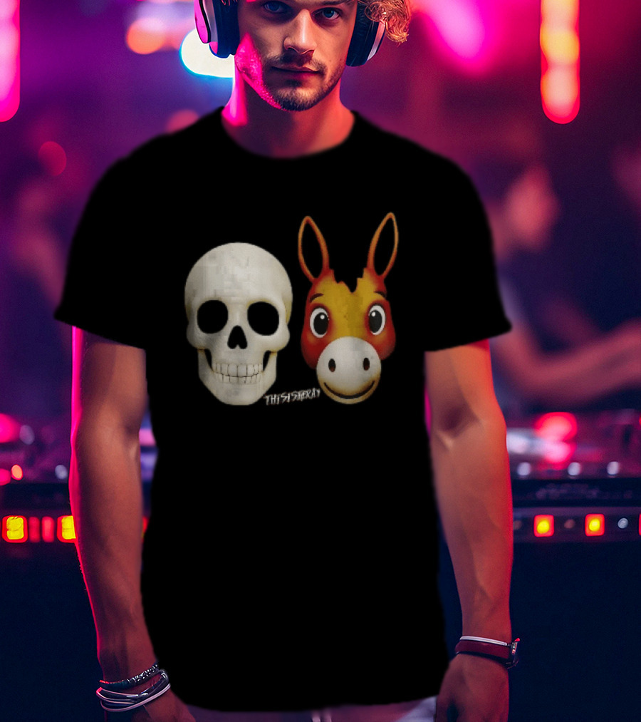 Thisistheray Human Skull And Donkey Emoji Heads T-Shirt